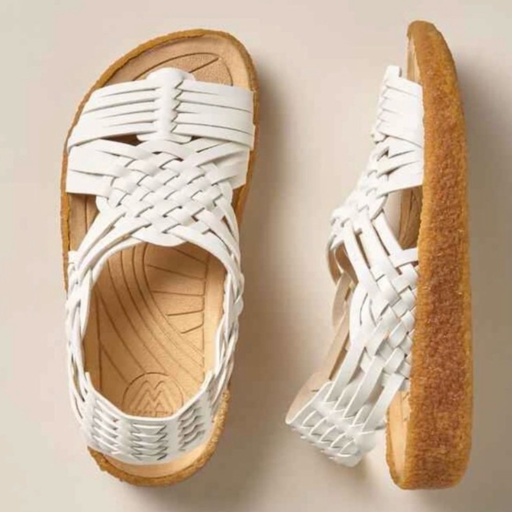 Malibu White Woven Platform Sandals with Tan Cork Sole